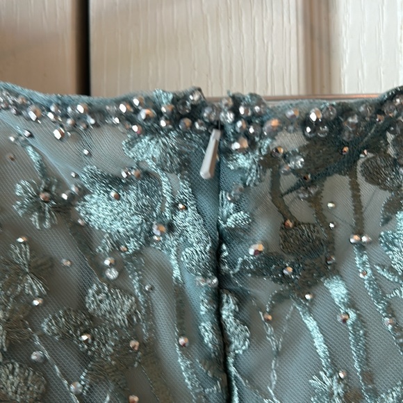 Brand new Mac Duggal dress. Seafoam bluish green, long sleeves. - Picture 12 of 16
